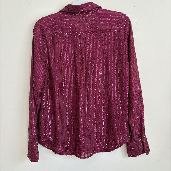 Anthropologie Pink The Remie Sequin Button Down Size Medium - Picture 3 of 11